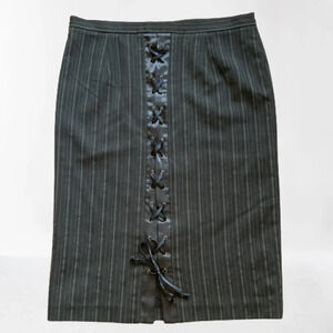 BCBG MaxAzria Pinstripe Pencil Skirt, Size 0/XXS, Lined‎ Back Slit Corset Ties